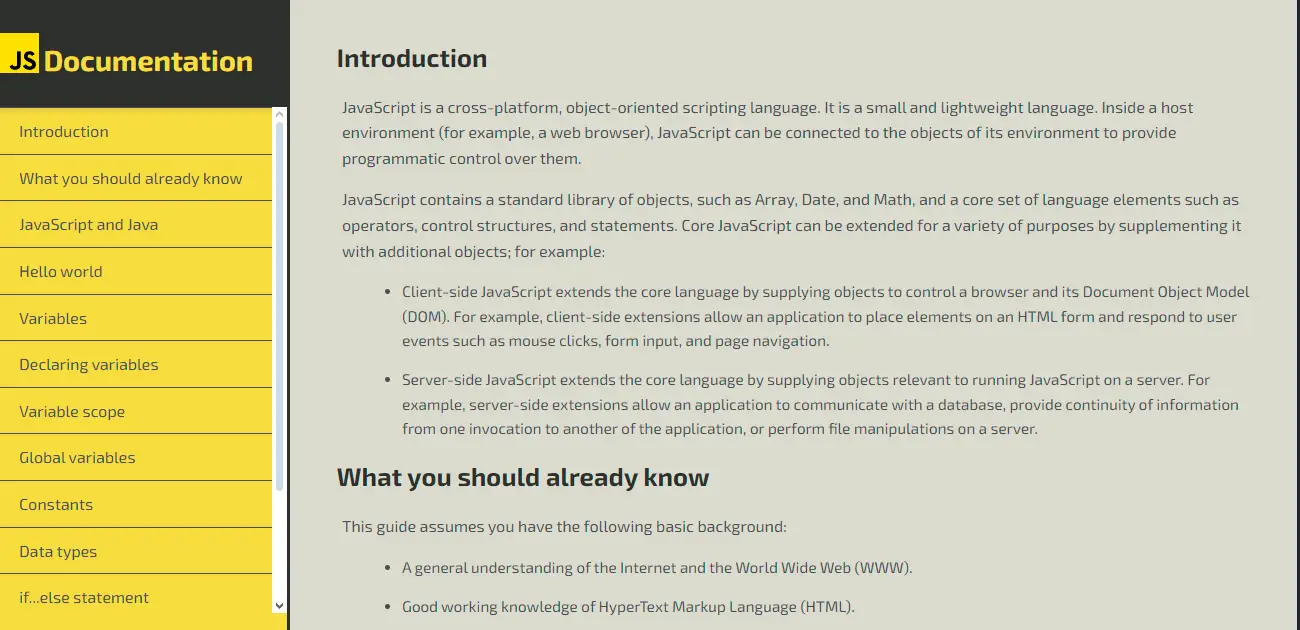 JS doc page project